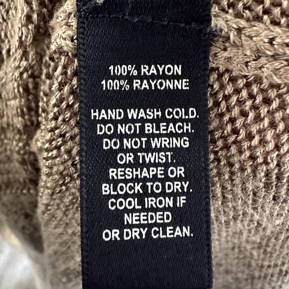 Saks Fifth Avenue M/L Tan Knit Fringe Hem Poncho Sweater Boho Chic - Picture 6 of 8